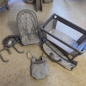 Pottery Barn Baby Play Set: bouncy seat, high chair, pack n’ play and carrier